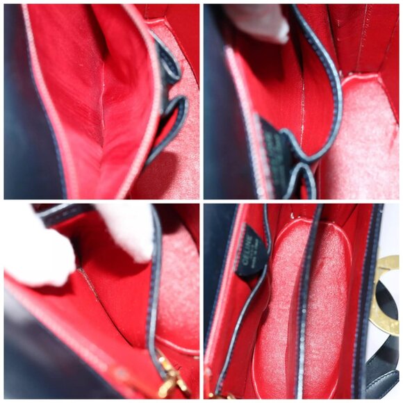 CELINE Shoulder Bag Leather Navy Authentic - Picture 16 of 16